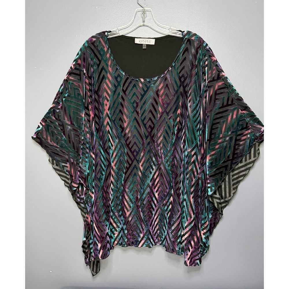 Fairy Grunge Blouse Women XL Whimsigoth Velvet Burnout Kimono Tunic Top Rainbow